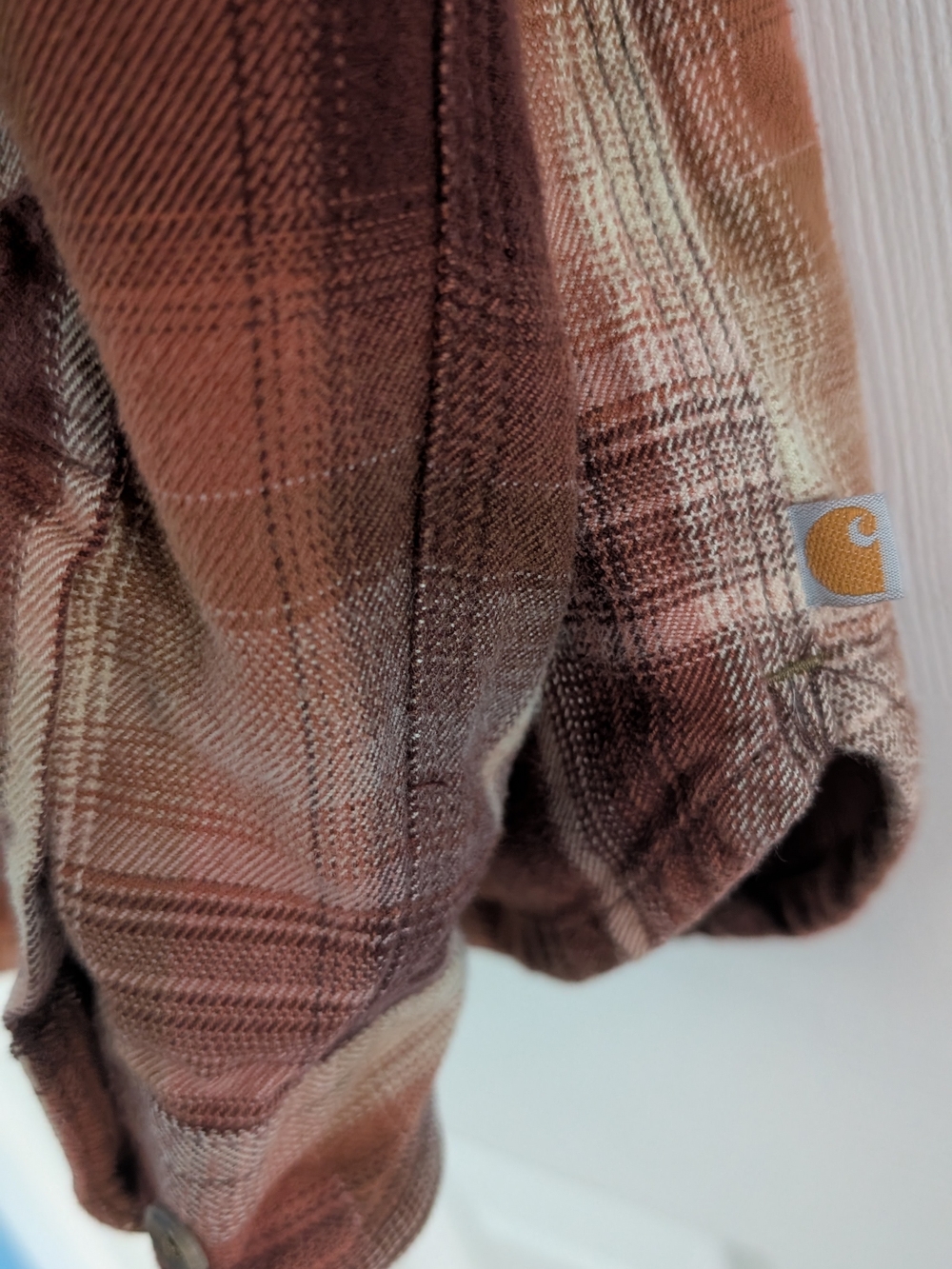Carhartt Womens Plaid Hooded Shirt Jacket in Rust and Cream - Picture 5 of 5